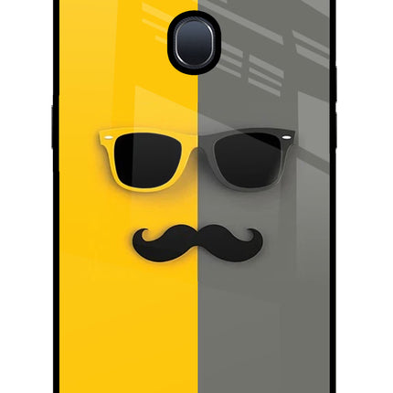Sunglasses with Mustache Oppo F9/F9 Pro Glass Case Back Cover by Casekaro