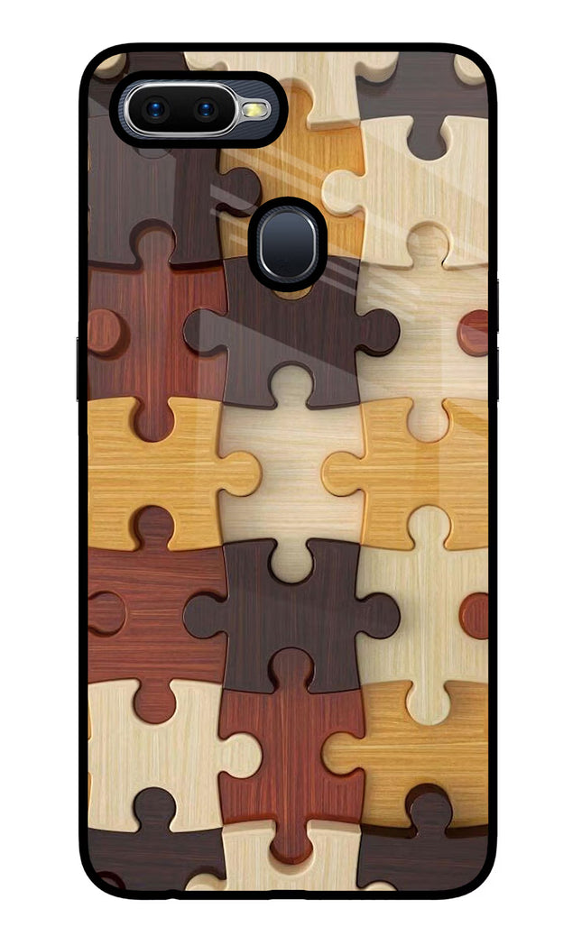 Wooden Puzzle Oppo F9/F9 Pro Glass Case Back Cover by Casekaro