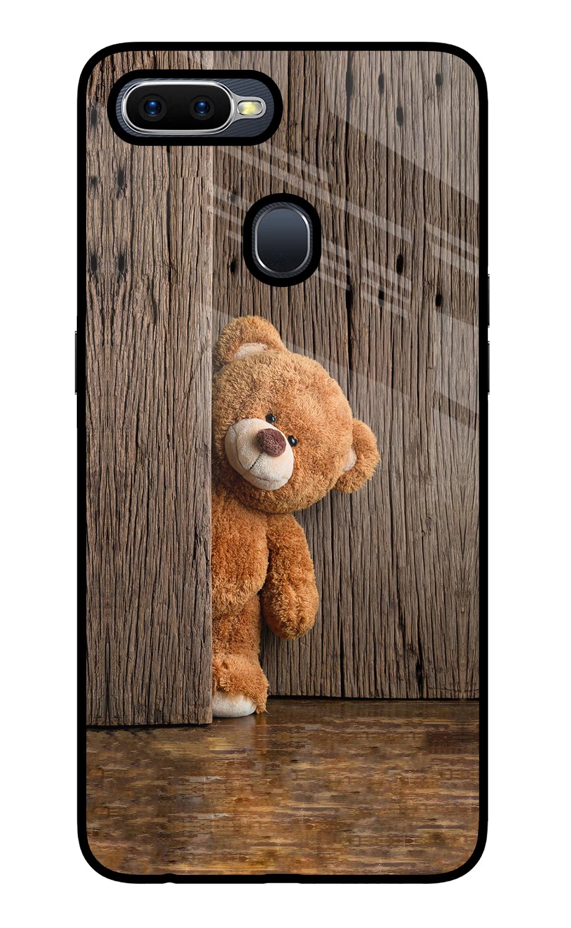 Teddy Wooden Oppo F9/F9 Pro Glass Case Back Cover by Casekaro