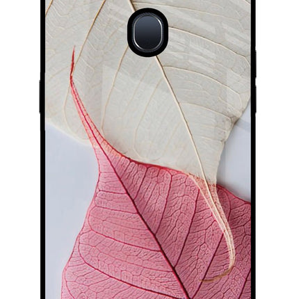 White Pink Leaf Oppo F9/F9 Pro Glass Case Back Cover by Casekaro