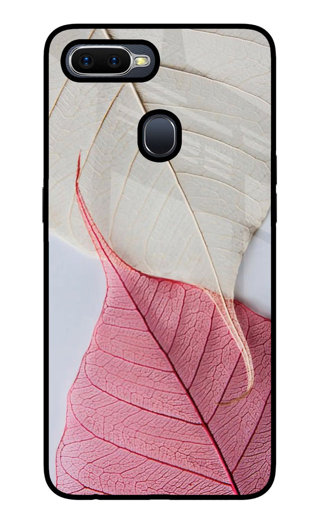 White Pink Leaf Oppo F9/F9 Pro Glass Case Back Cover by Casekaro