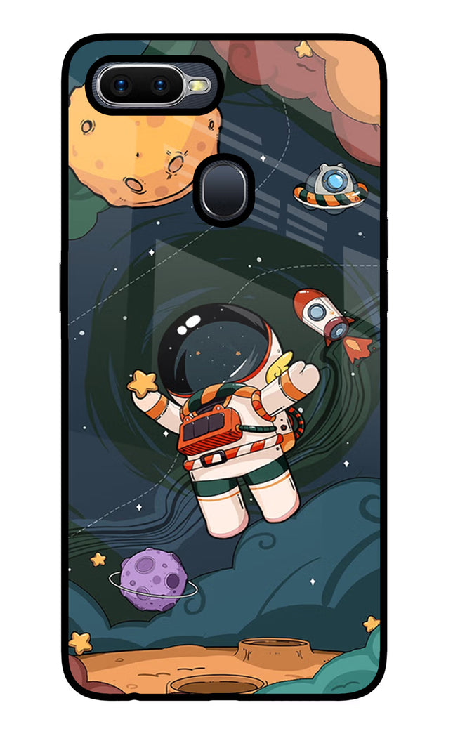 Cartoon Astronaut Oppo F9/F9 Pro Glass Case Back Cover by Casekaro