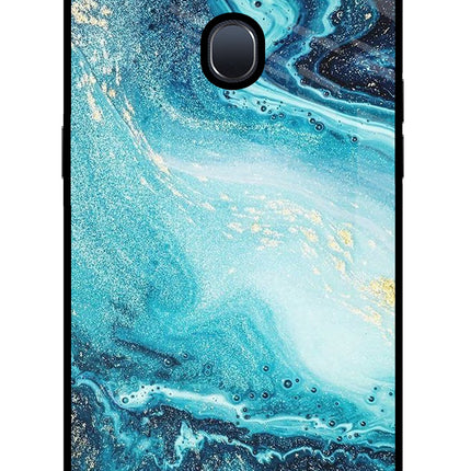 Blue Glitter Marble Oppo F9/F9 Pro Glass Case Back Cover by Casekaro