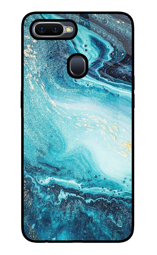 Blue Glitter Marble Oppo F9/F9 Pro Glass Case Back Cover by Casekaro