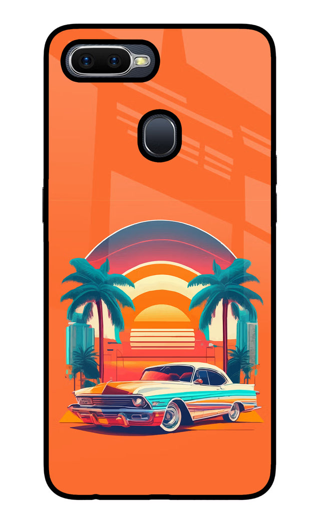 Palm Drive 80s Oppo F9/F9 Pro Glass Case Back Cover by Casekaro