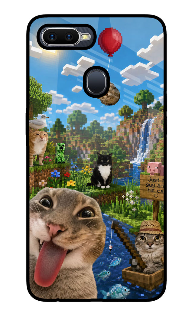 Minecraft Cat Chaos Oppo F9/F9 Pro Glass Case Back Cover by Casekaro