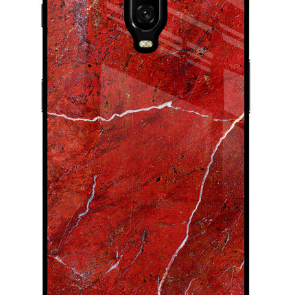 Red Marble Design Oneplus 6T Glass Case Back Cover by Casekaro