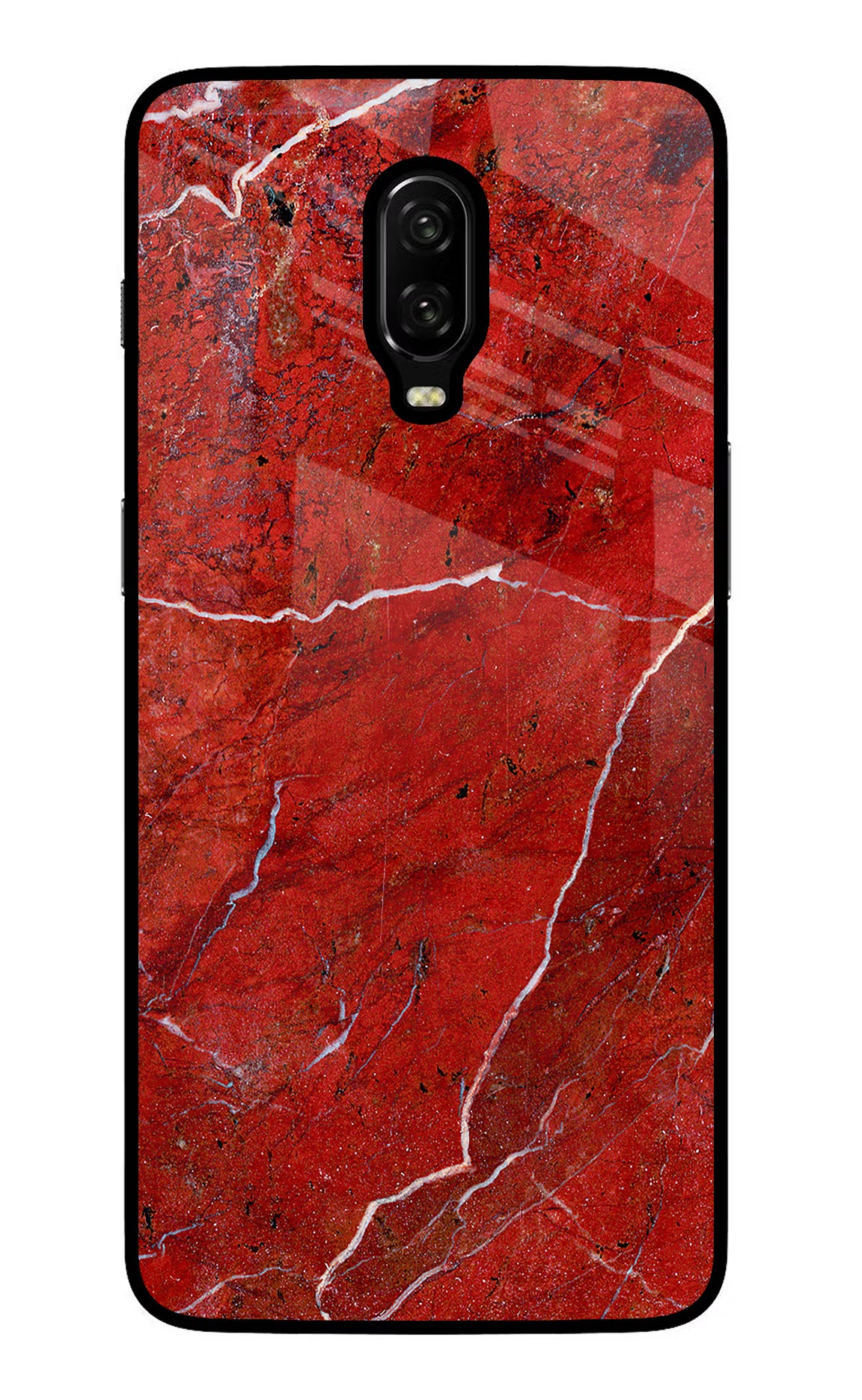 Red Marble Design Oneplus 6T Glass Case Back Cover by Casekaro