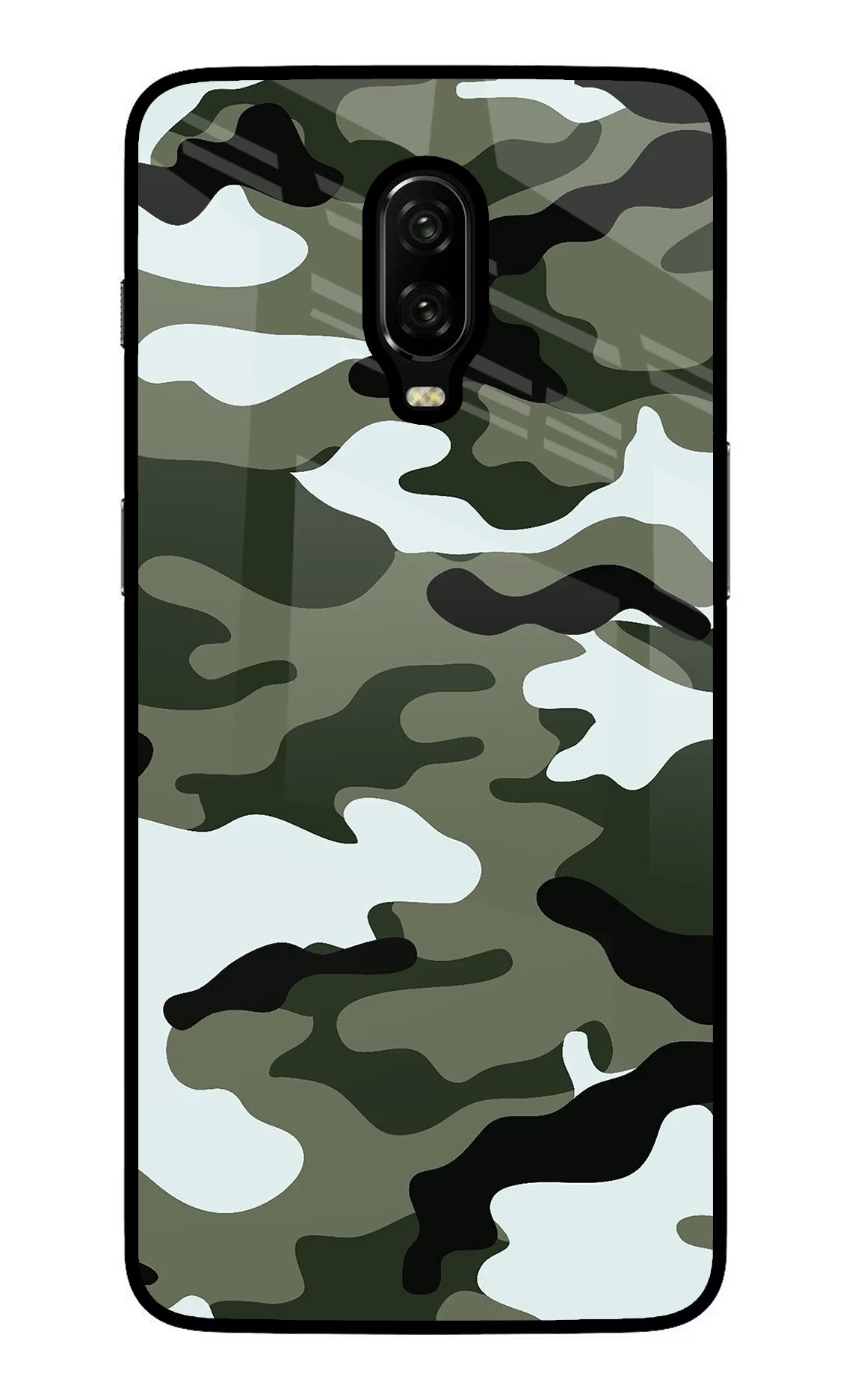 Camouflage Oneplus 6T Glass Case Back Cover by Casekaro
