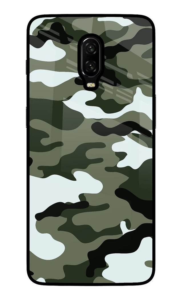 Camouflage Oneplus 6T Glass Case Back Cover by Casekaro