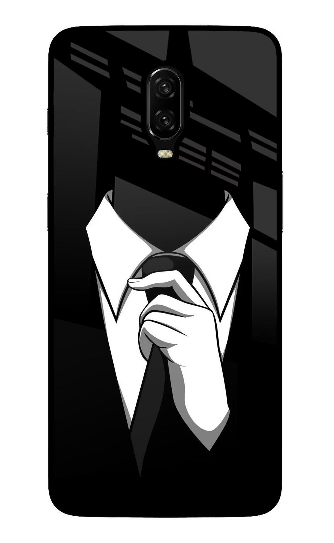 Black Tie Oneplus 6T Glass Case Back Cover by Casekaro