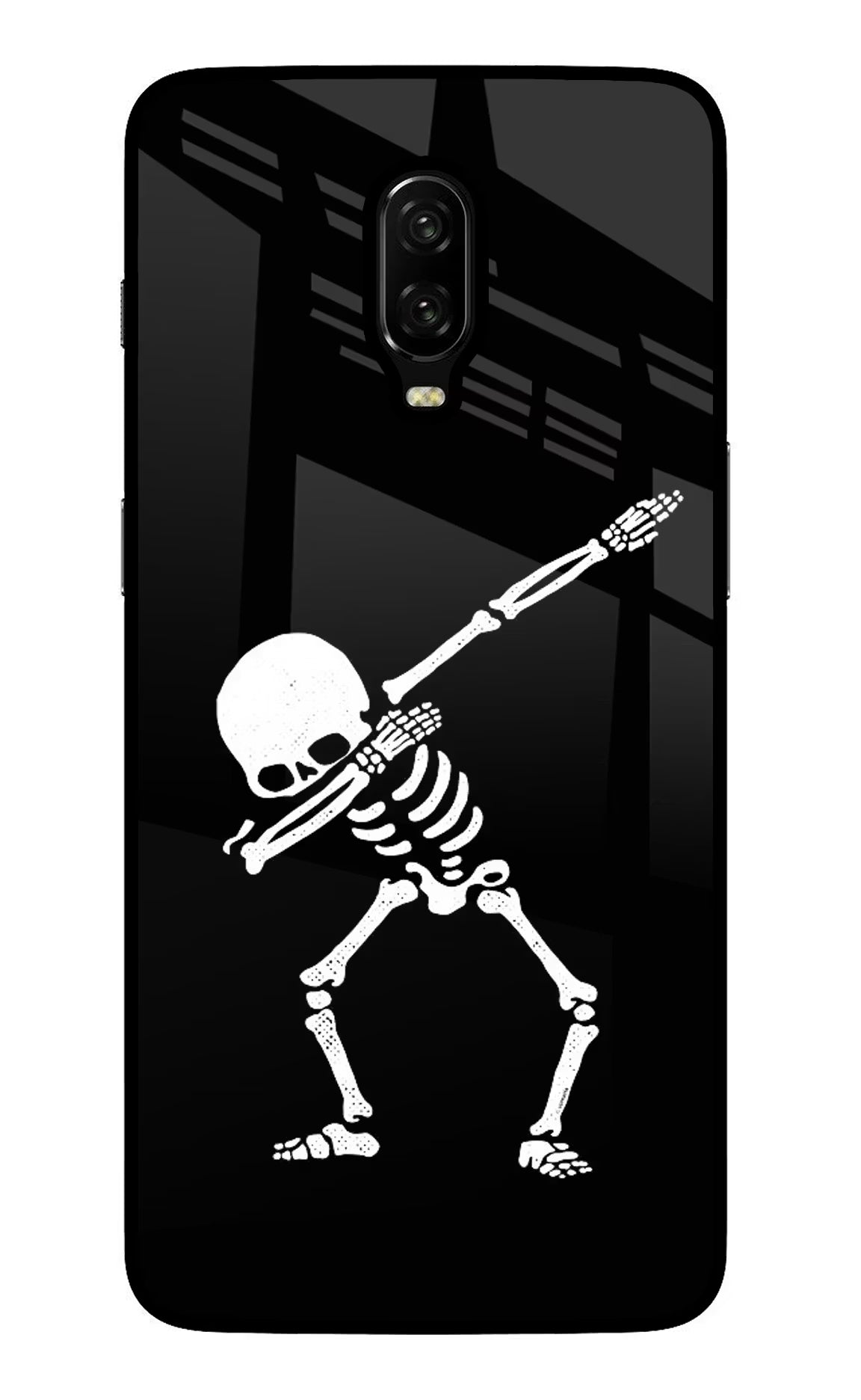 Dabbing Skeleton Art Oneplus 6T Glass Case Back Cover by Casekaro