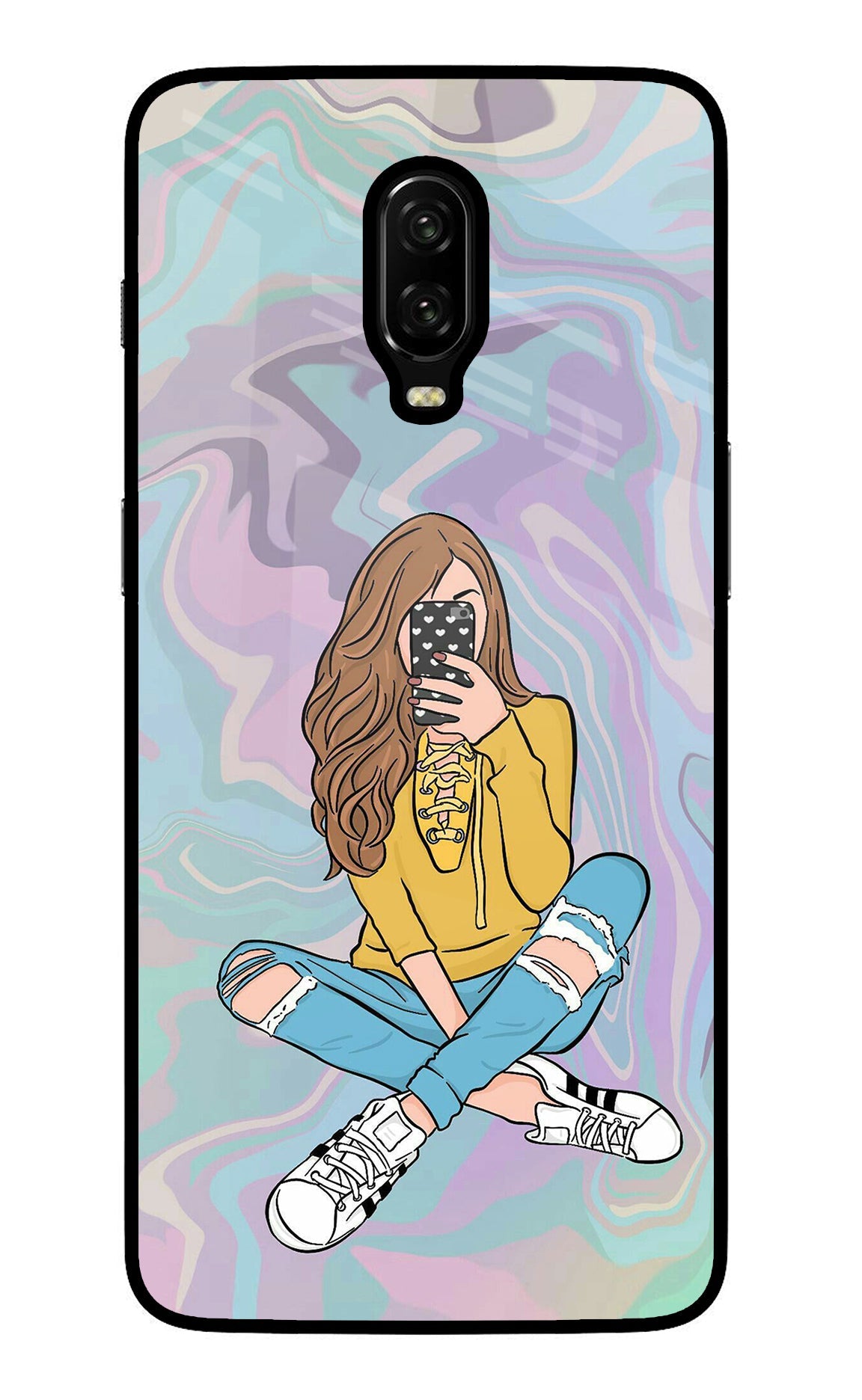 Selfie Girl Oneplus 6T Glass Case