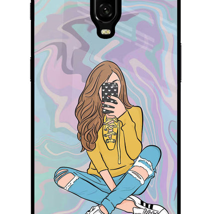 Selfie Girl Oneplus 6T Glass Case