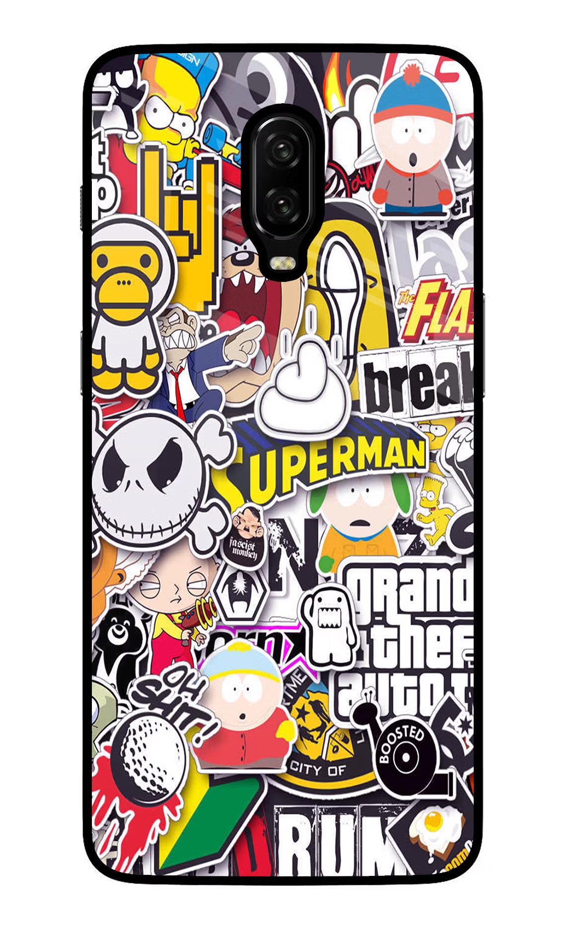 Sticker Bomb Oneplus 6T Glass Case Back Cover by Casekaro