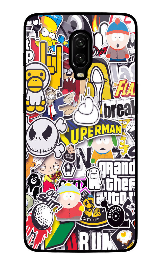 Sticker Bomb Oneplus 6T Glass Case Back Cover by Casekaro