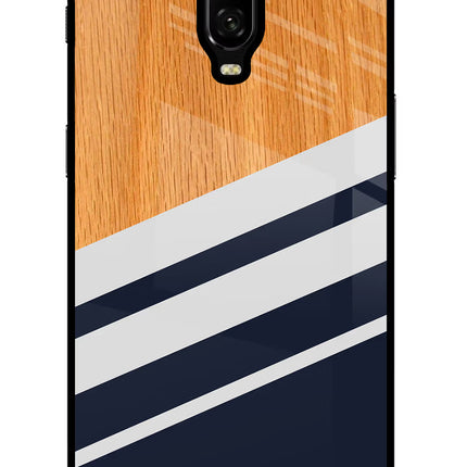 Blue and white wooden Oneplus 6T Glass Case