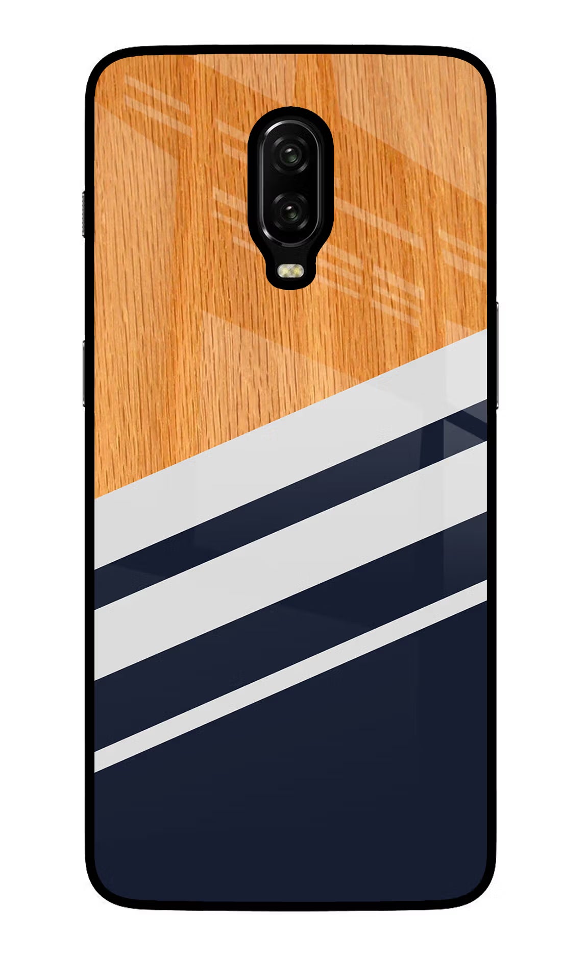 Blue and white wooden Oneplus 6T Glass Case Back Cover by Casekaro