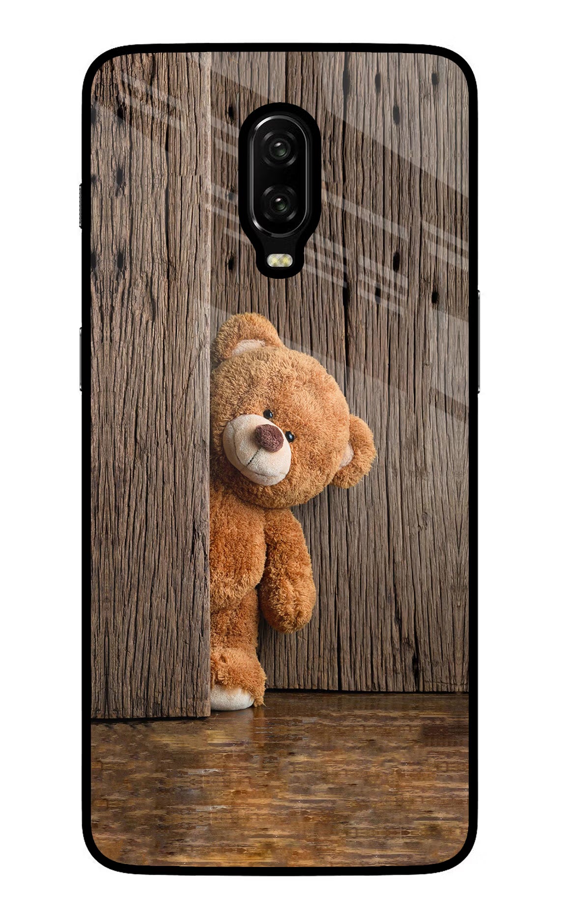 Teddy Wooden Oneplus 6T Glass Case Back Cover by Casekaro