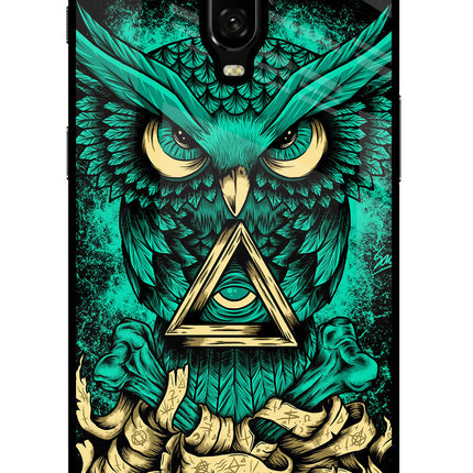 Green Owl Oneplus 6T Glass Case
