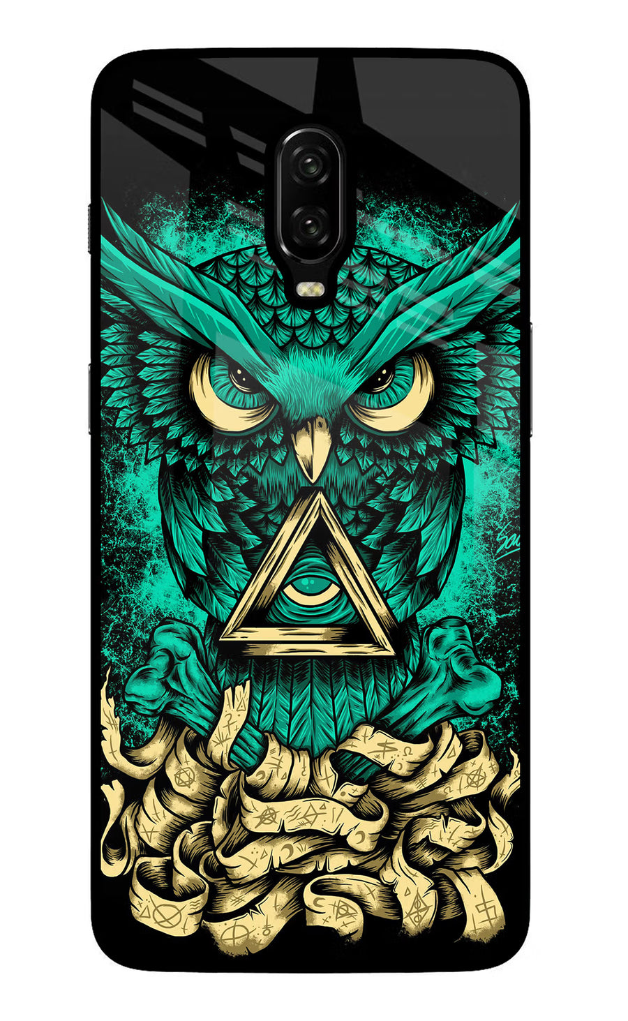 Green Owl Oneplus 6T Back Cover, Glass case