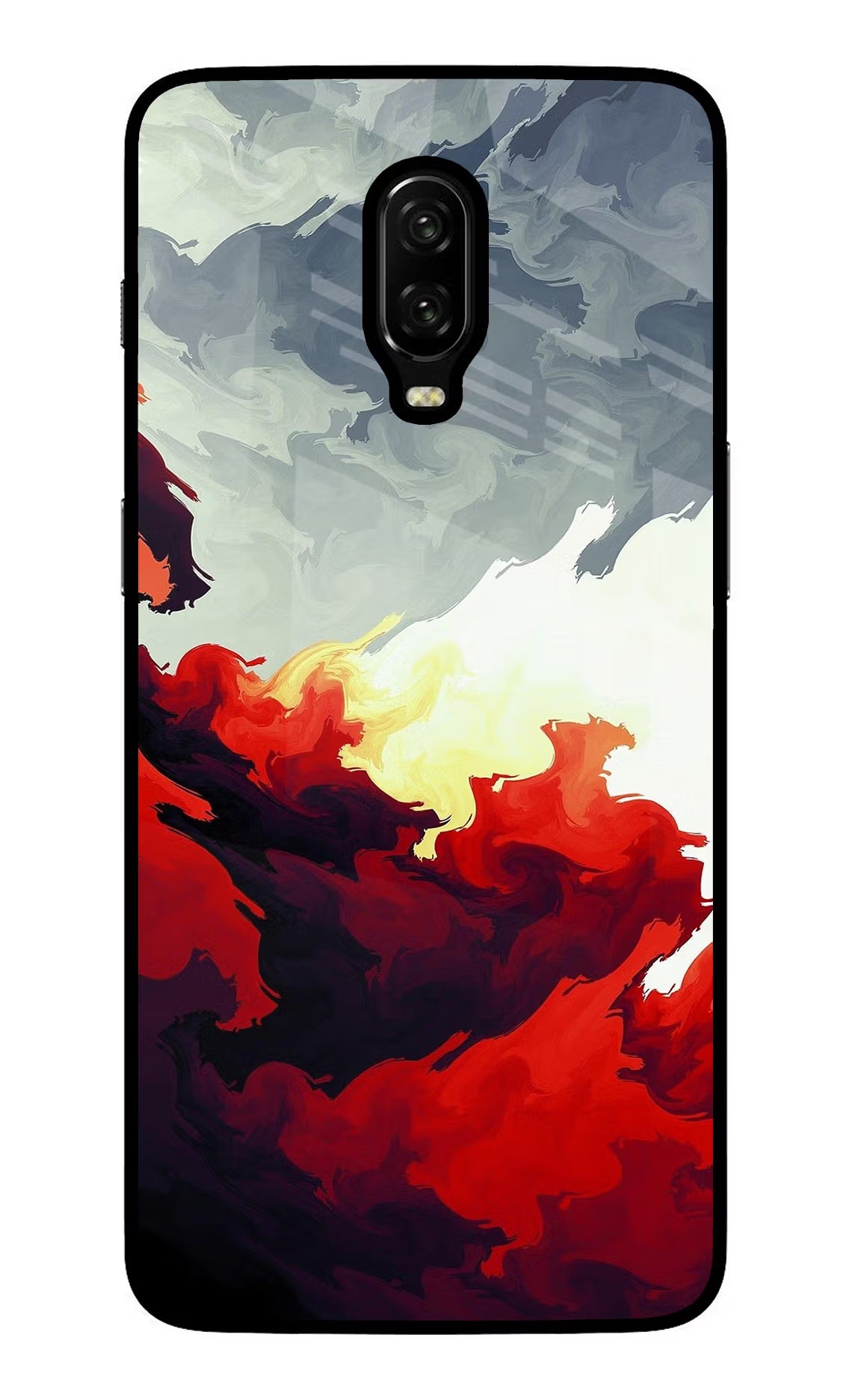 Fire Cloud Oneplus 6T Glass Case Back Cover by Casekaro