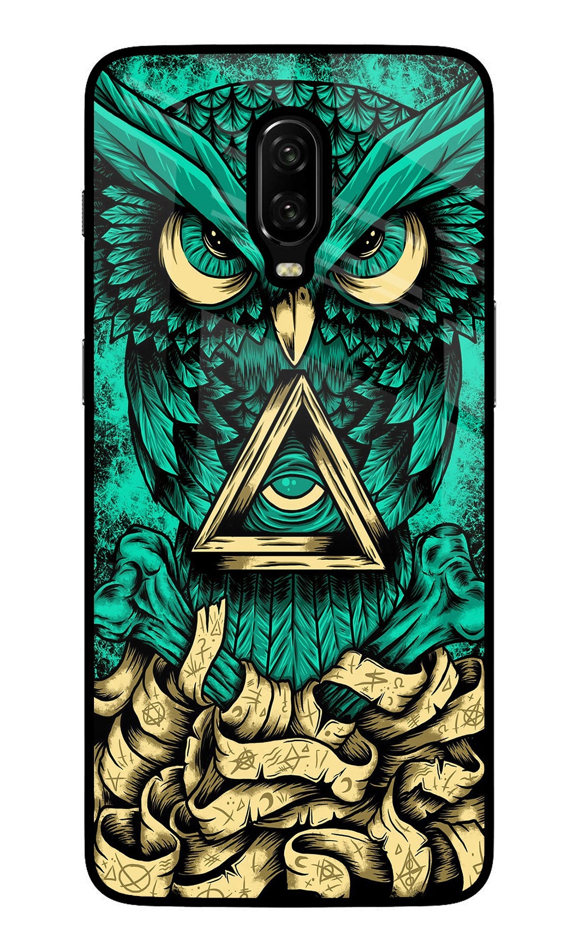 Green Owl Oneplus 6T Glass Case