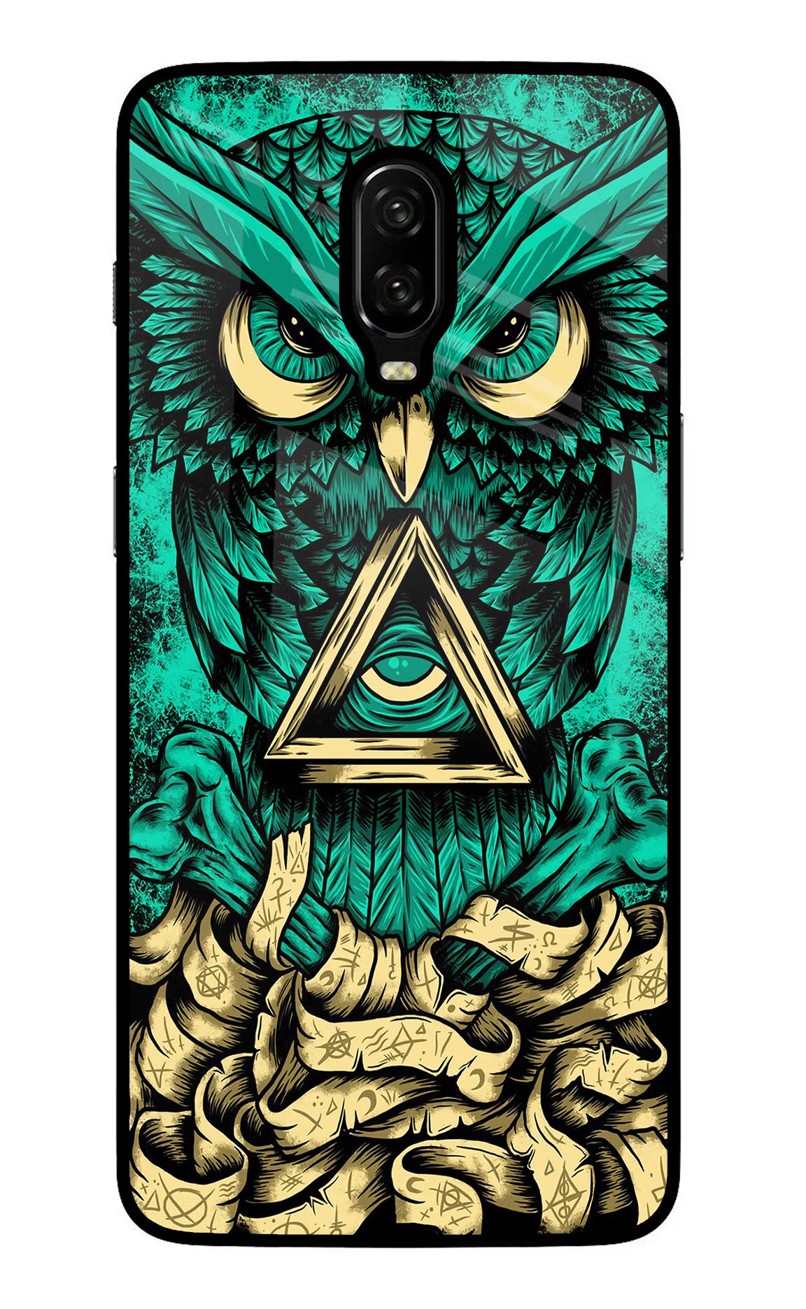 Green Owl Oneplus 6T Glass Case Back Cover by Casekaro