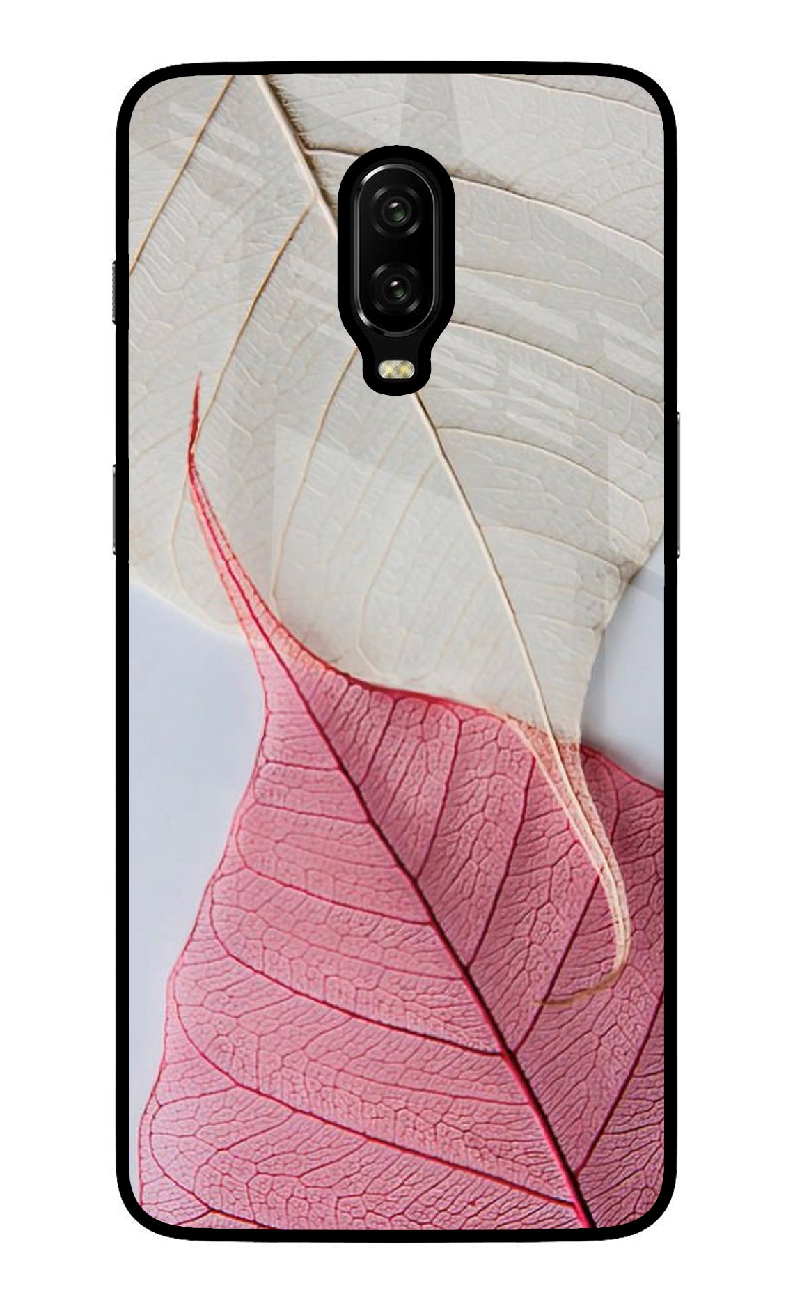 White Pink Leaf Oneplus 6T Glass Case