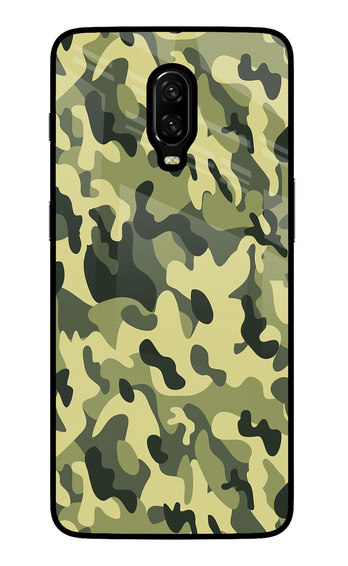 Camouflage Oneplus 6T Glass Case Back Cover by Casekaro
