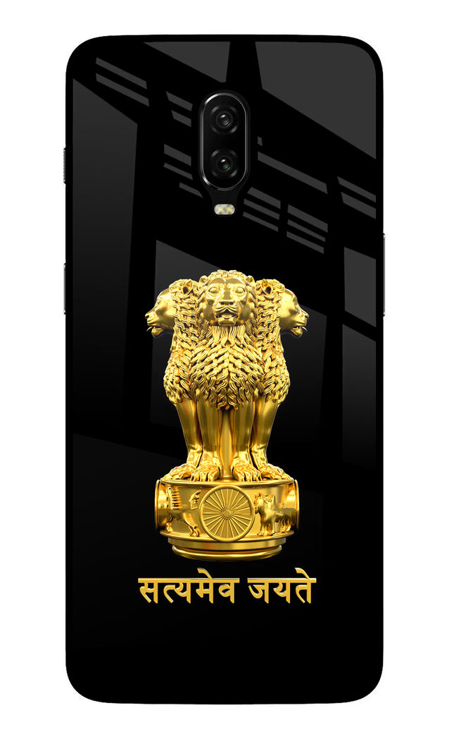 Satyamev Jayate Golden Oneplus 6T Glass Case Back Cover by Casekaro