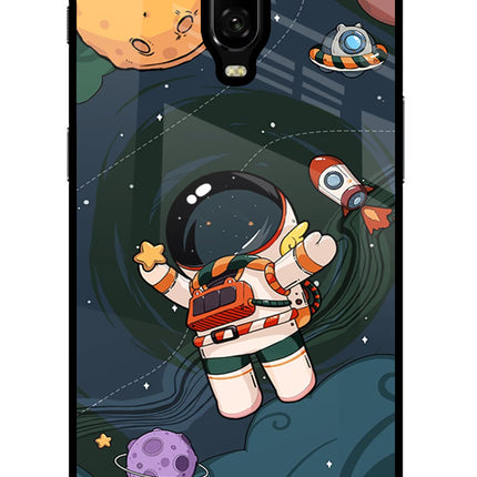 Cartoon Astronaut Oneplus 6T Glass Case Back Cover by Casekaro
