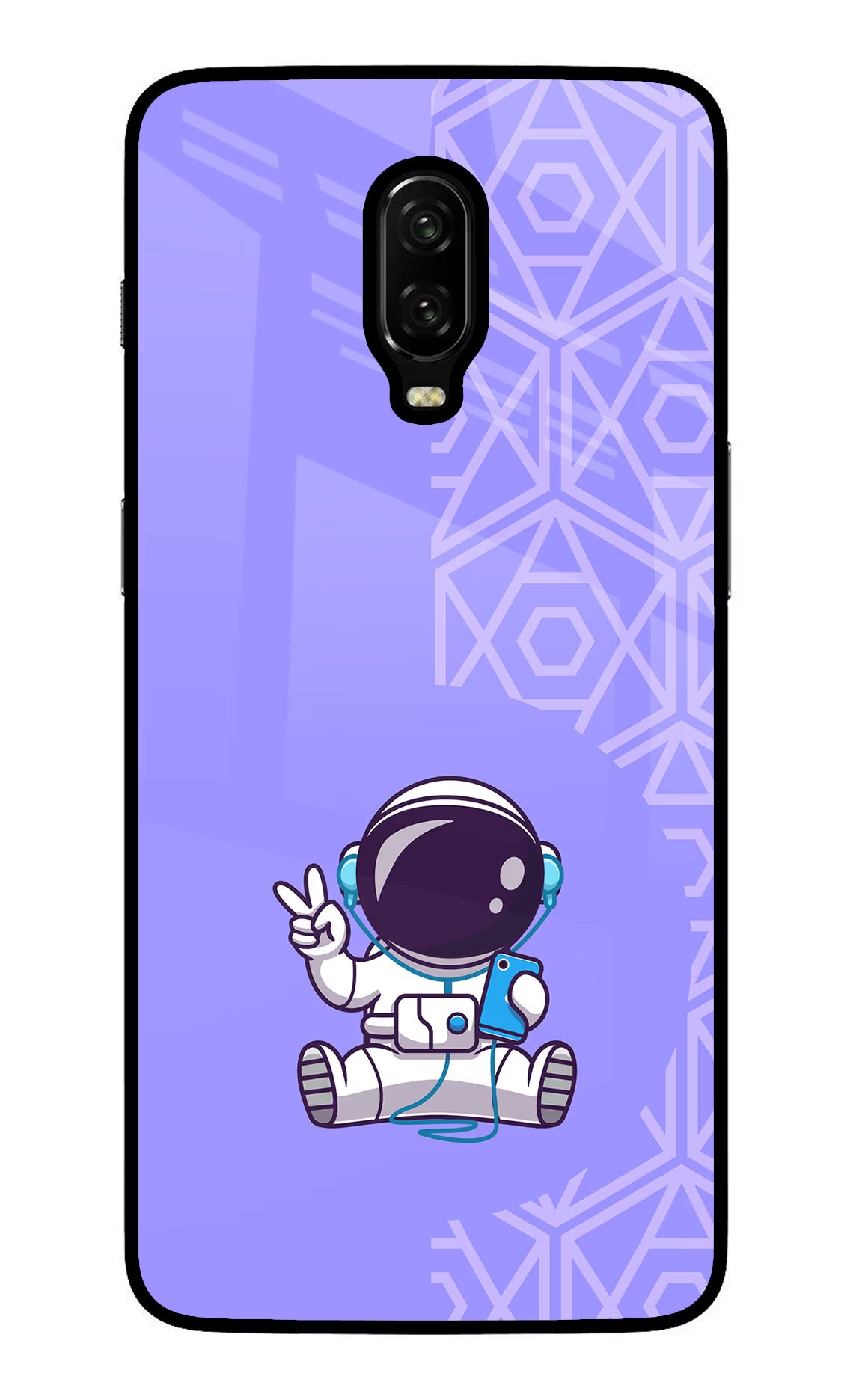 Cute Astronaut Chilling Oneplus 6T Glass Case Back Cover by Casekaro
