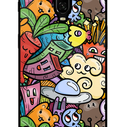 Veggie Doodle Oneplus 6T Glass Case Back Cover by Casekaro