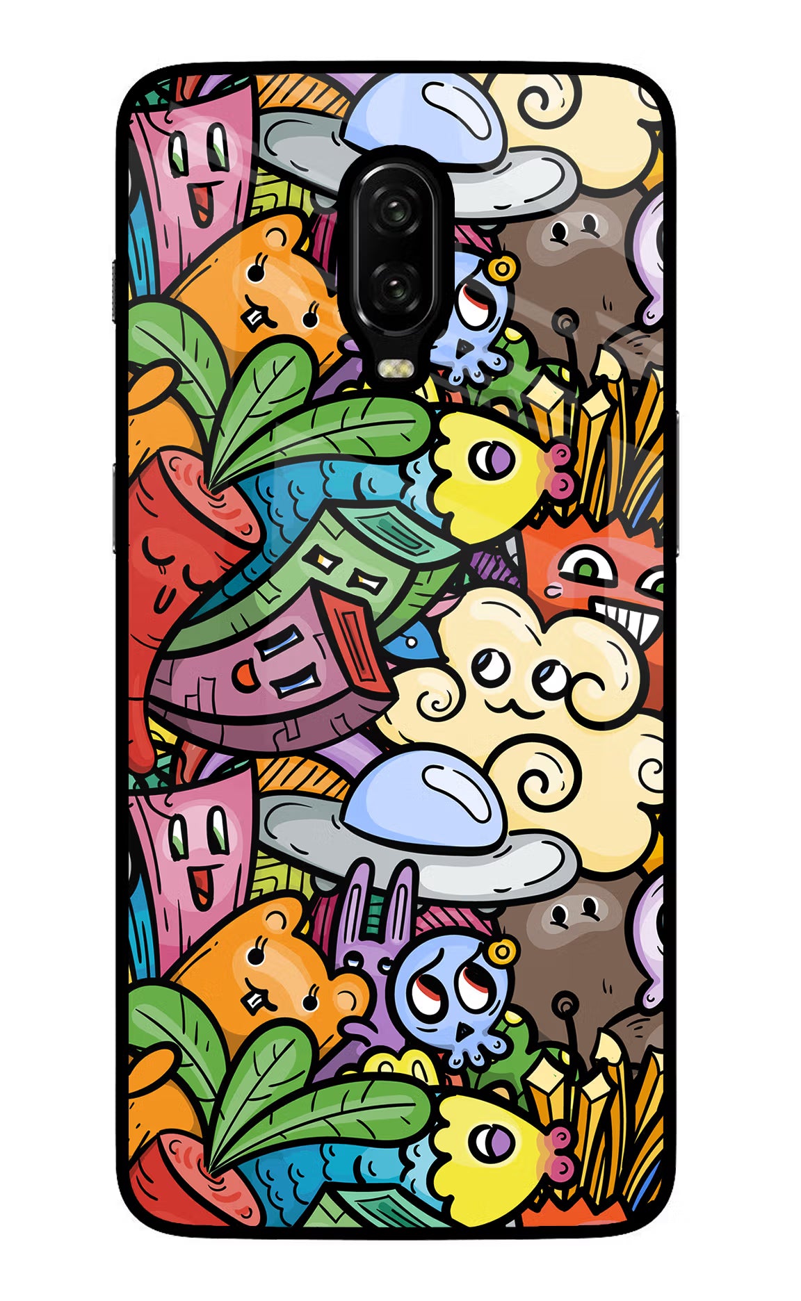 Veggie Doodle Oneplus 6T Glass Case Back Cover by Casekaro