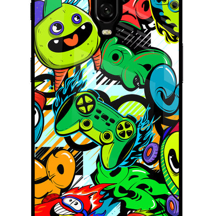 Game Doodle Oneplus 6T Glass Case Back Cover by Casekaro