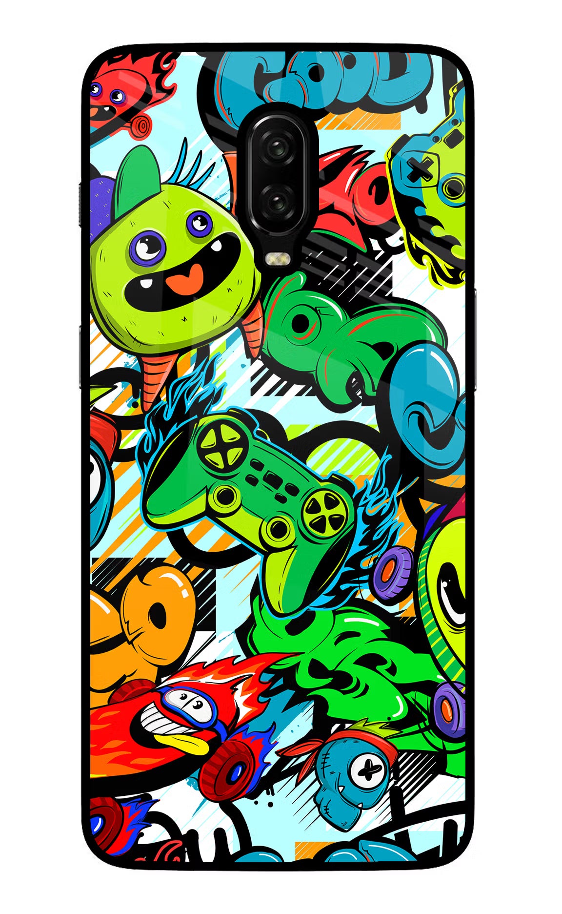 Game Doodle Oneplus 6T Glass Case Back Cover by Casekaro