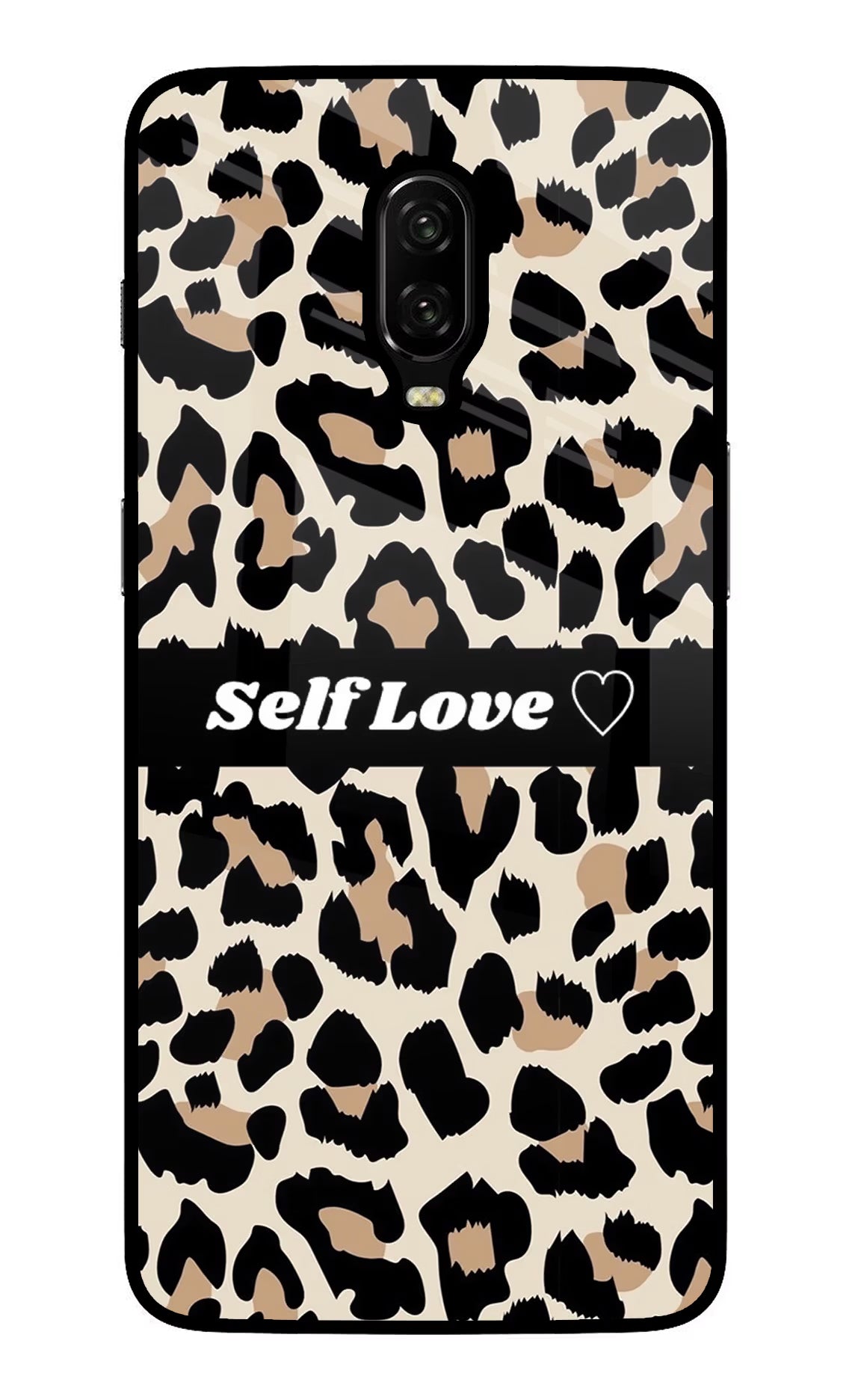 Leopard Print Self Love Oneplus 6T Glass Case Back Cover by Casekaro