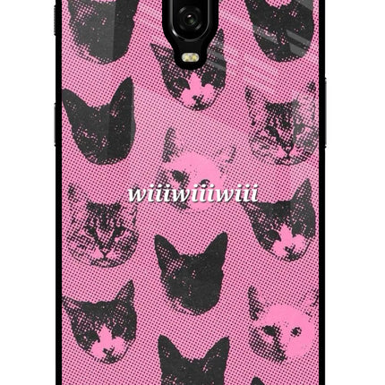 Pink Cats Oneplus 6T Glass Case