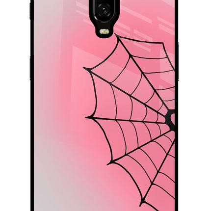 Pink Web Oneplus 6T Glass Case