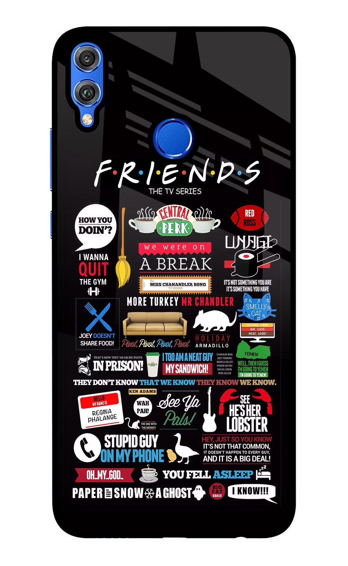 FRIENDS Honor 8X Glass Case Back Cover by Casekaro