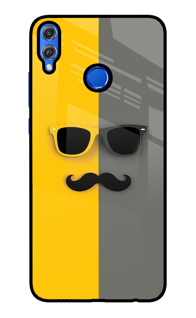 Sunglasses with Mustache Honor 8X Glass Case Back Cover by Casekaro