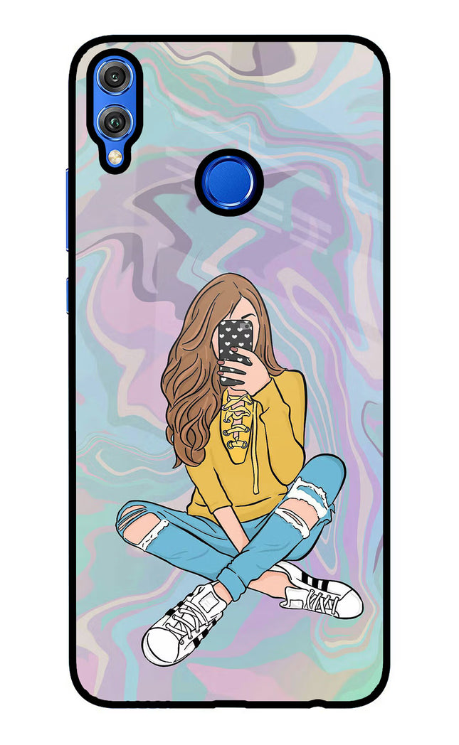 Selfie Girl Honor 8X Glass Case Back Cover by Casekaro