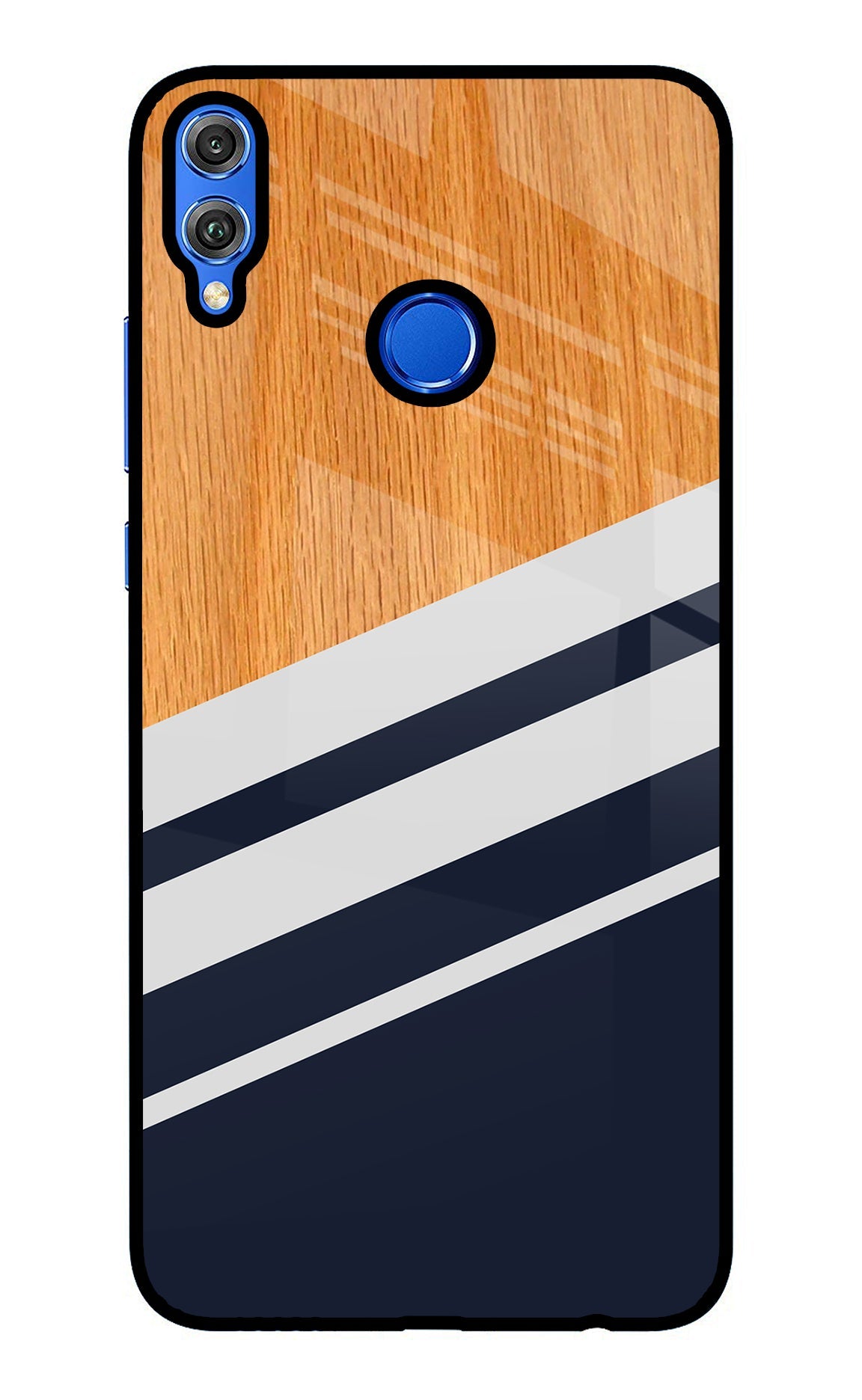 Blue and white wooden Honor 8X Glass Case