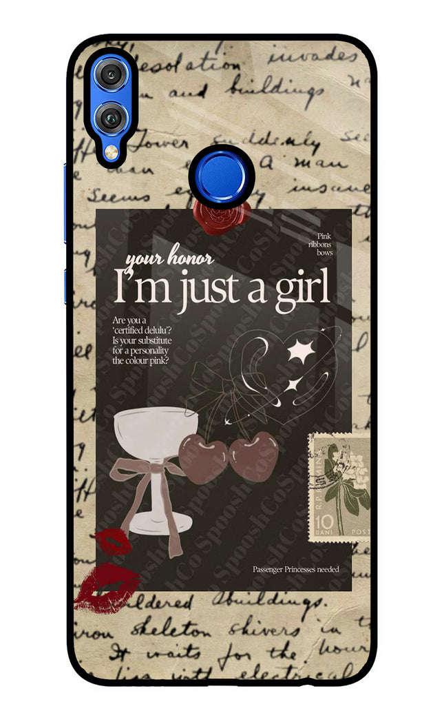 I am just a girl Honor 8X Glass Case Back Cover by Casekaro