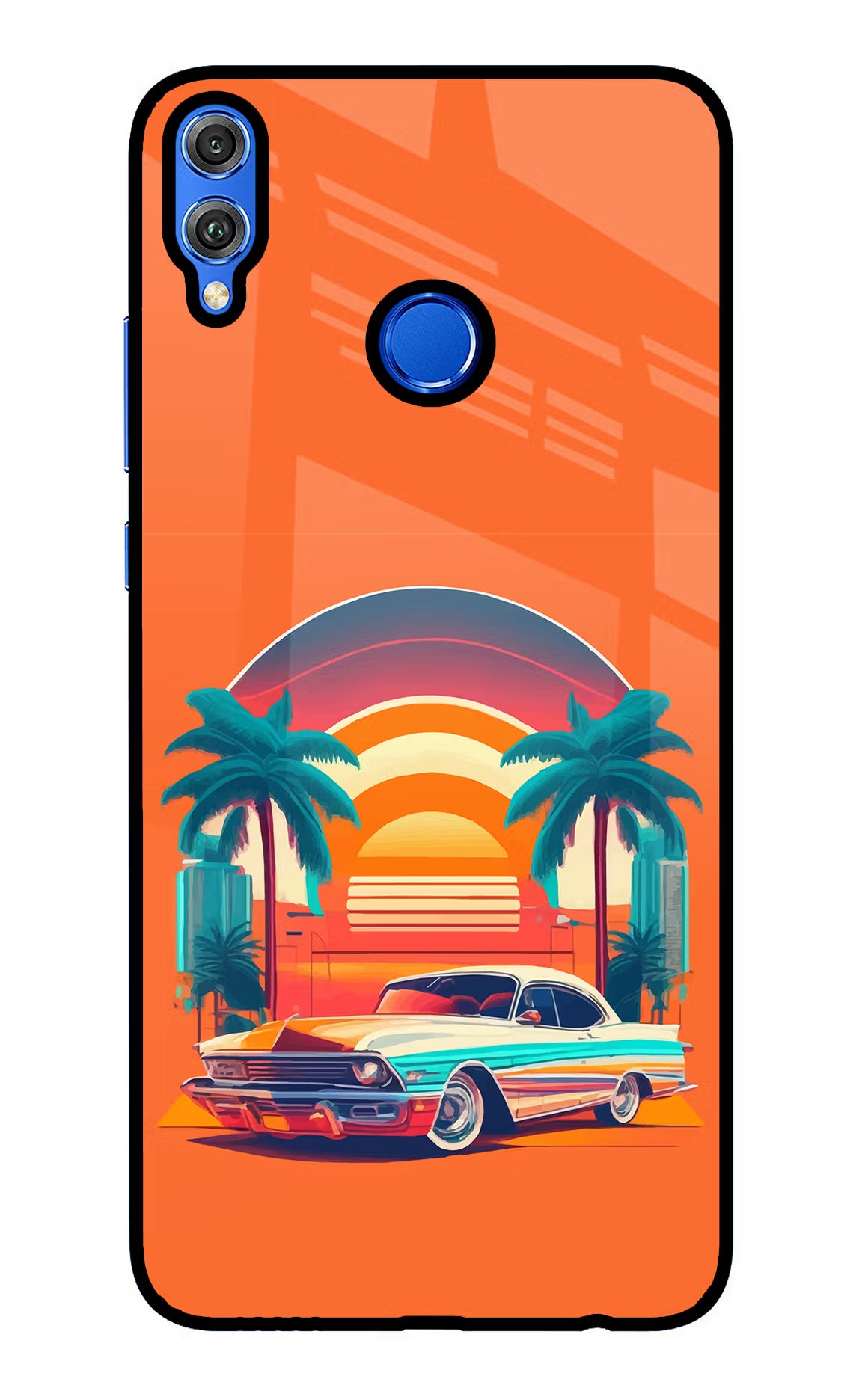Palm Drive 80s Honor 8X Glass Case Back Cover by Casekaro