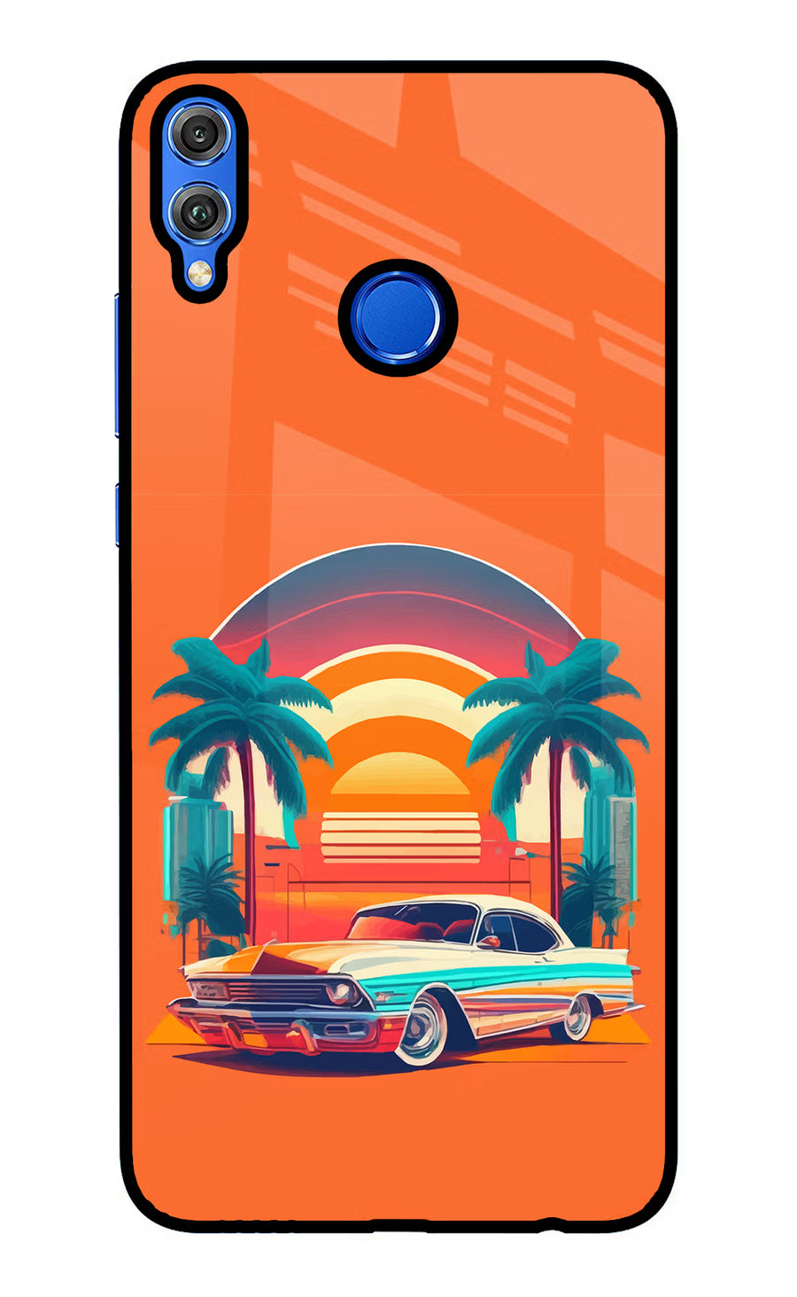 Palm Drive 80s Honor 8X Back Cover, Glass case