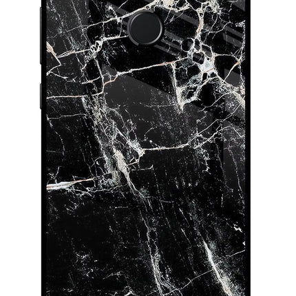 Black Marble Texture Honor 9N Glass Case Back Cover by Casekaro