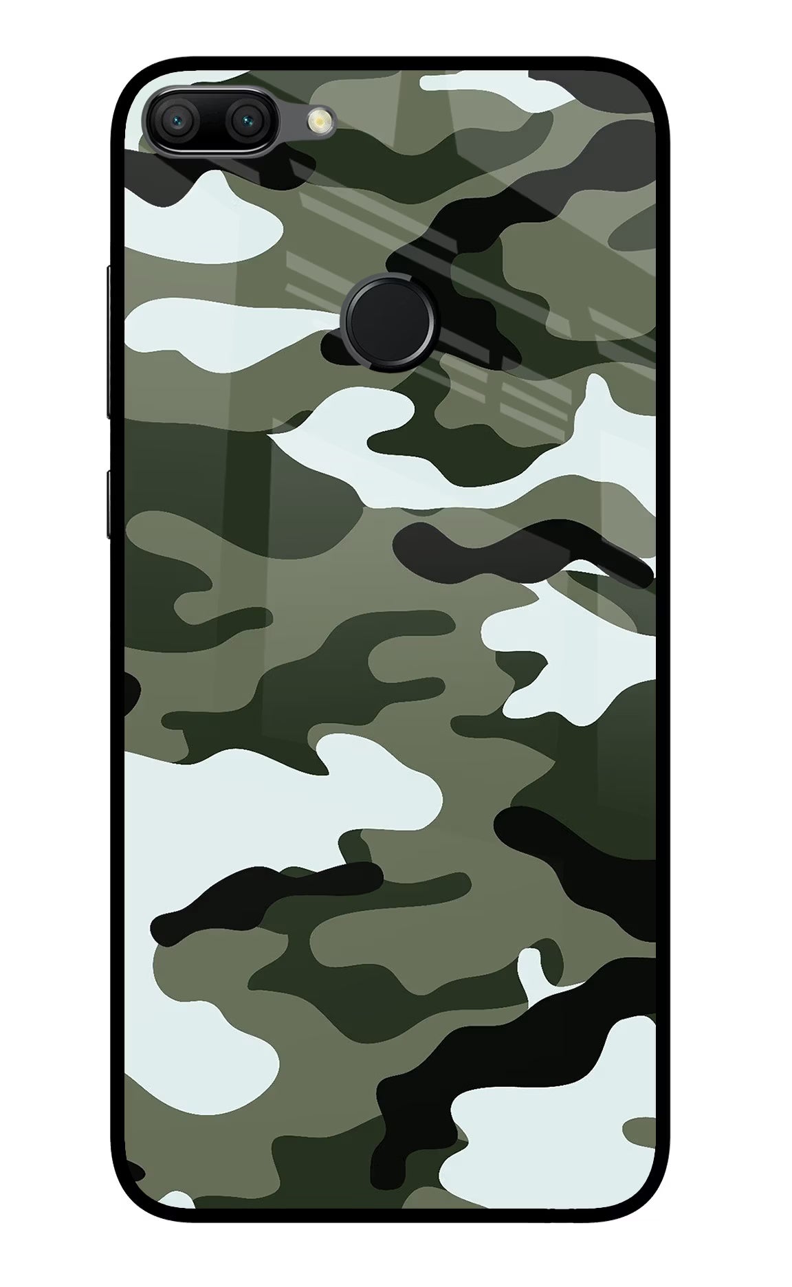 Camouflage Honor 9N Glass Case Back Cover by Casekaro