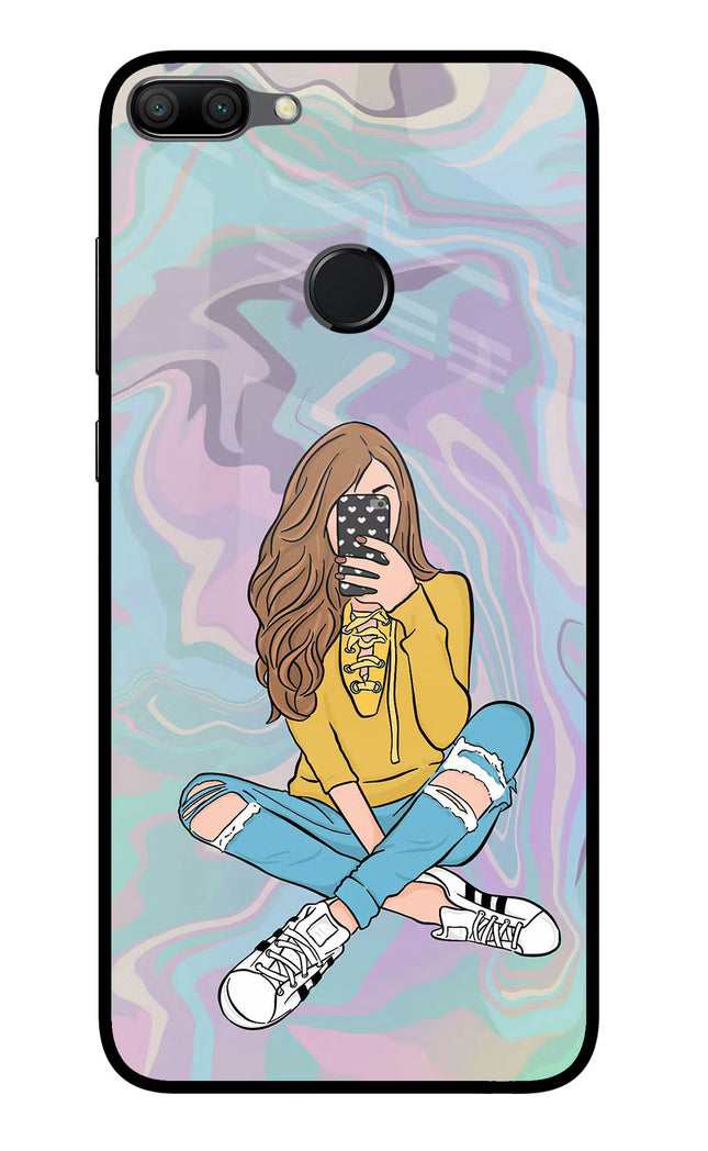 Selfie Girl Honor 9N Glass Case Back Cover by Casekaro